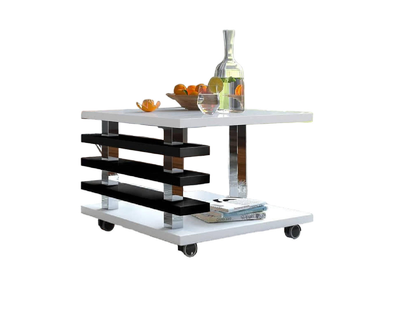 designimpex Couchtisch Weiß Hochglanz, Schwarz 60x45x60 cm