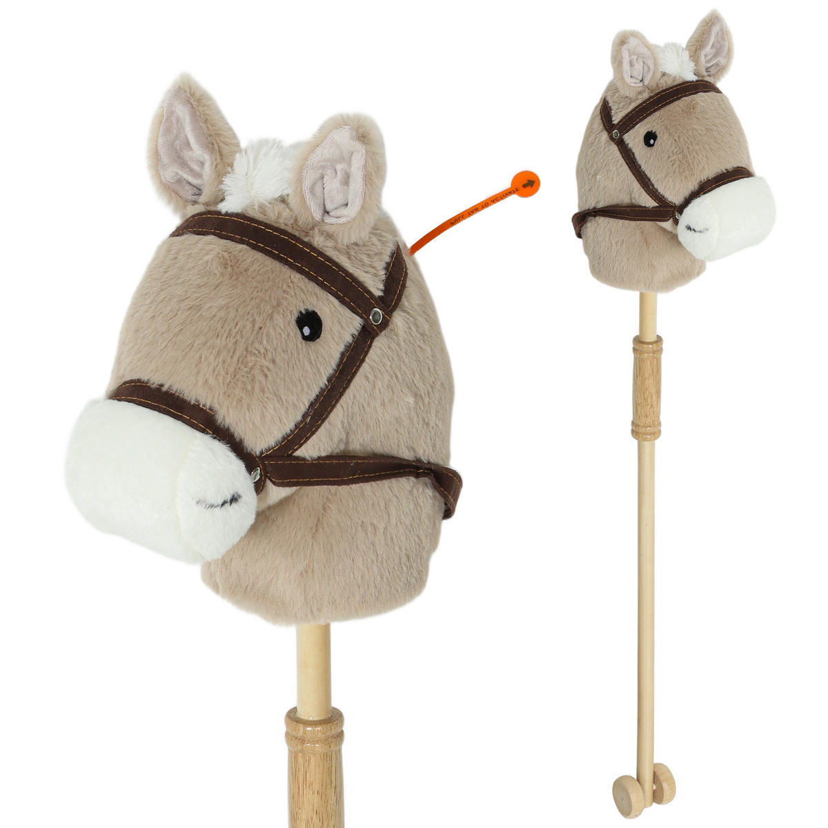 STECKENPFERD DE-10194 mit Sound und Rädern Grau - Grau, Holz (25/27/95cm) - ComfortXL