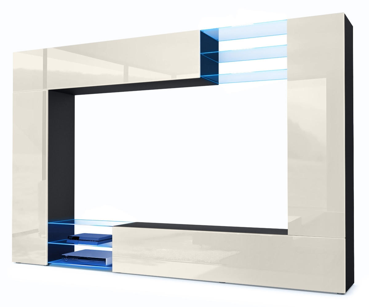 Vladon Wohnwand Creme 262x182.5x39 cm