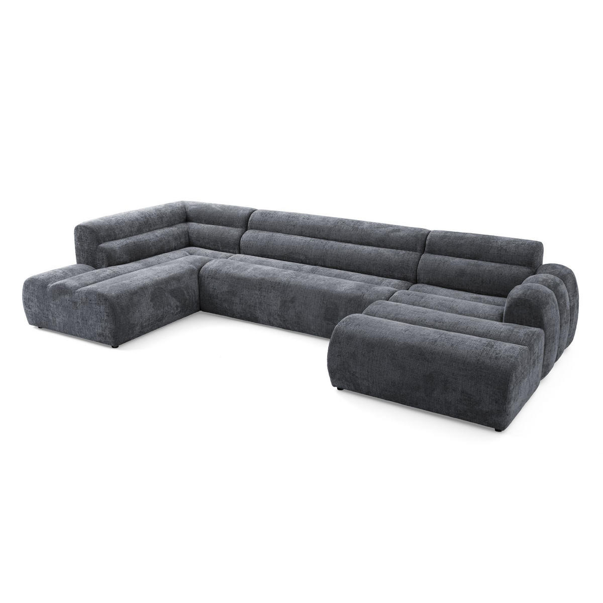 6-SITZER modulares Wohnlandschaft U XXL VEER SET 4 Links, 368 x 190 cm, Chenille Webstoff Dunkelgrau - Dunkelgrau/Schwarz, Holz/Kunststoff (368/75/190cm) - Muffo