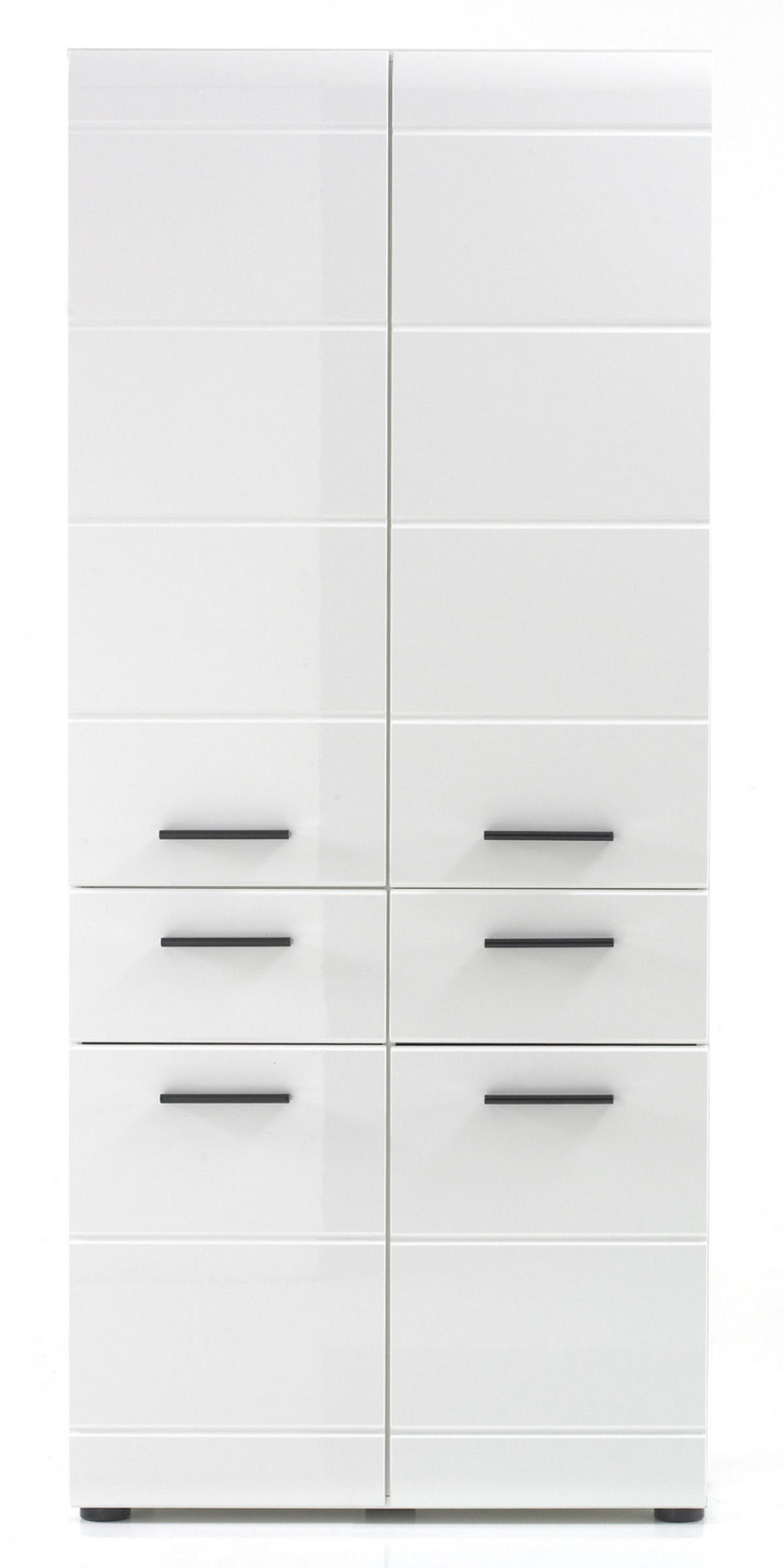 HOCHSCHRANK weiß Hochglanz 60 cm, Badschrank mit viel Stauraum - Weiß Hochglanz/Schwarz, Holzwerkstoff/Kunststoff (60/182/31cm) - Top.Furn
