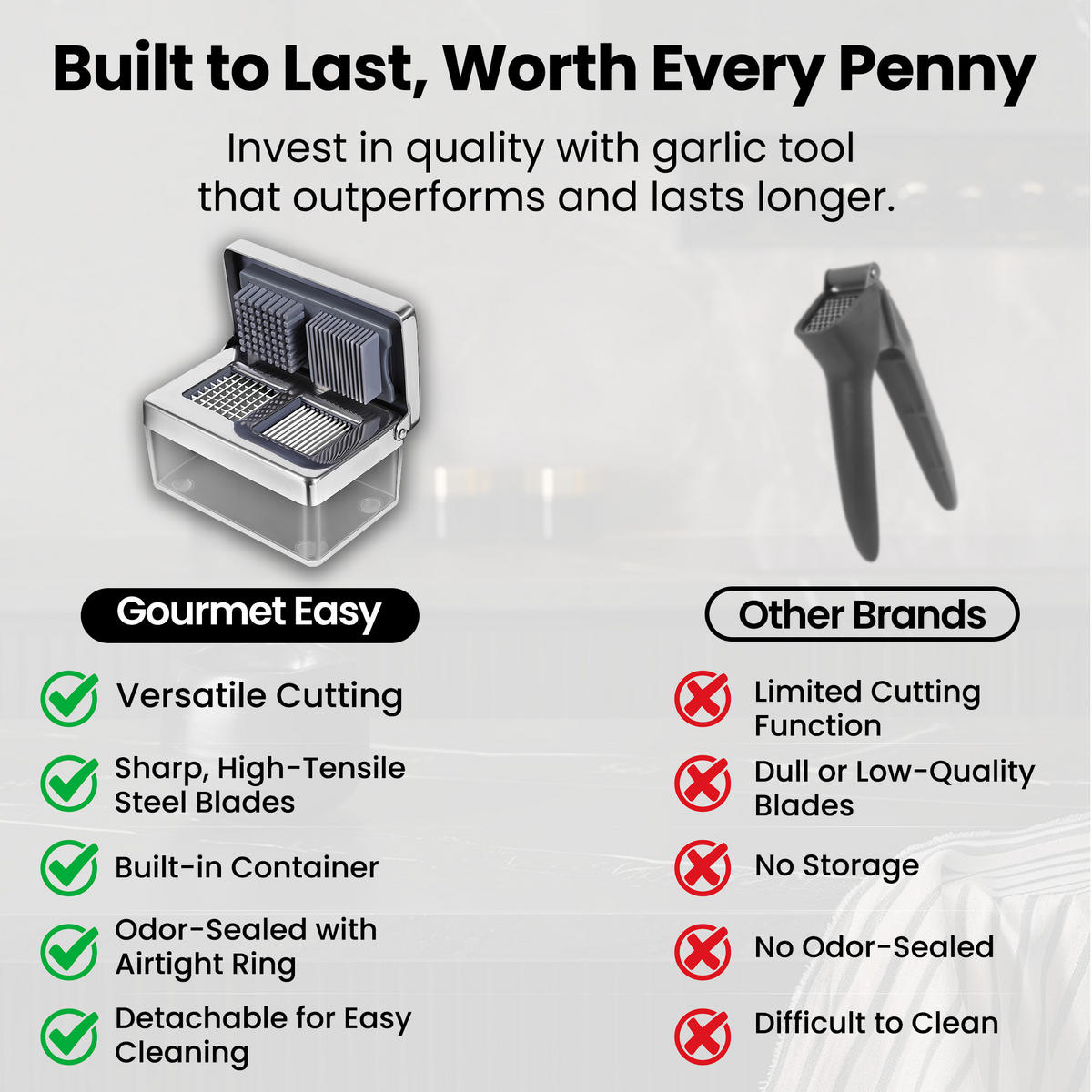 KNOBLAUCHSCHNEIDER Deluxe,Knoblauchschneider Deluxe, Edelstahl, 2-in-1 Hacker & Slicer mit Behälter - Edelstahlfarben, Metall (6.29cm) - Gourmet Easy