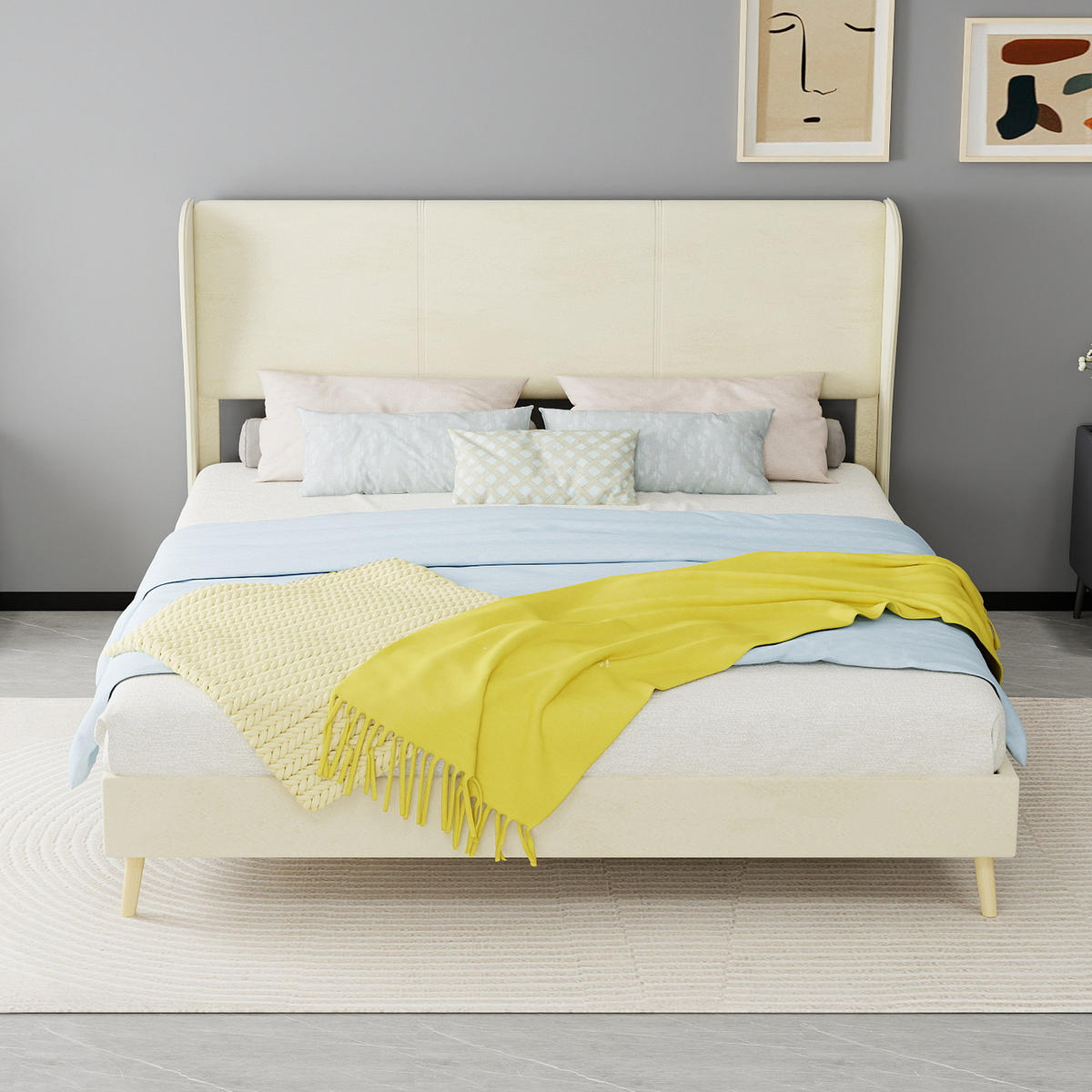 POLSTERBETT 160/200 cm DE-35481 mit Kopfteil Beige - Beige, Metall (160/200cm) - ComfortXL