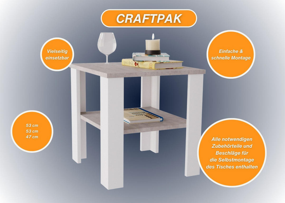 COUCHTISCH Lara53 53/47/53 - Weiß/Grau, Holzwerkstoff (53/53/47cm) - RAUMHIRSCH FURNITURE