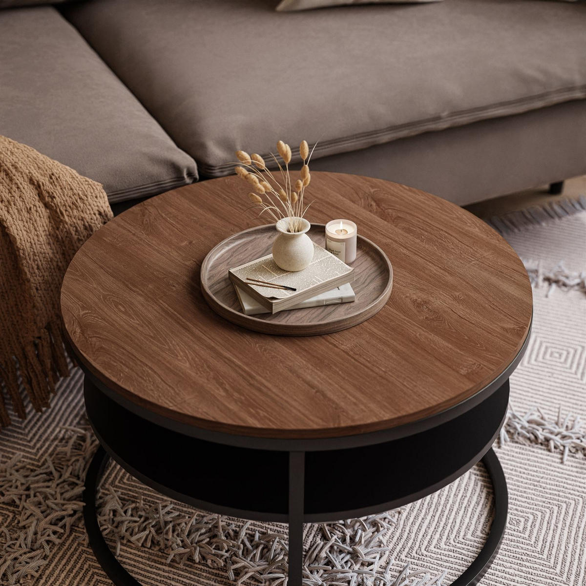 COUCHTISCH CIRI SLIM mit Regal Eichenholz Sterling - Schwarz, Holzwerkstoff (60/60/42cm) - Lookway