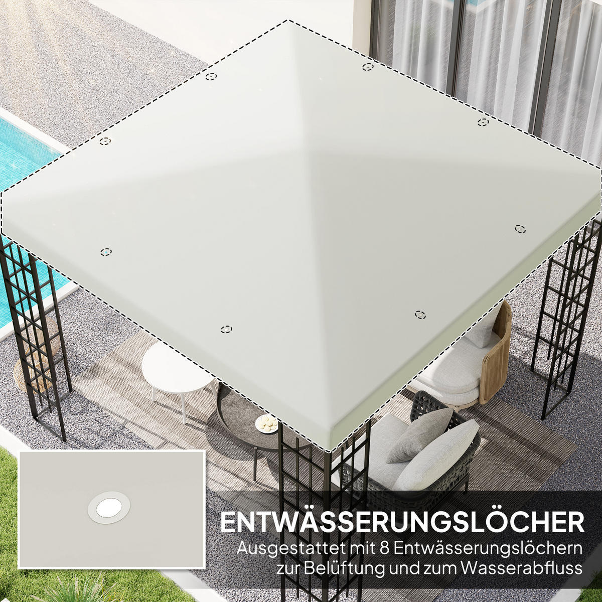 ERSATZDACH für Pavillon 3 x 3 m - Hellgrau, Kunststoff (298/1/298cm) - Outsunny