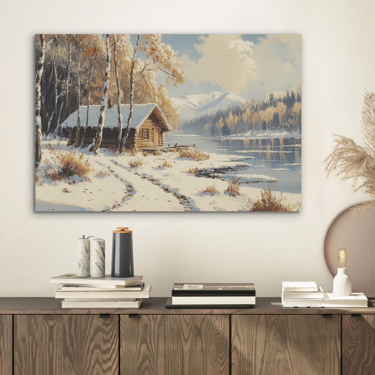 AKUSTIKBILD Winter - Schnee - Zuhause - Natur Wanddeko 70x50 cm - Hellbraun, Kunststoff (70/50/0.9cm) - MuchoWow