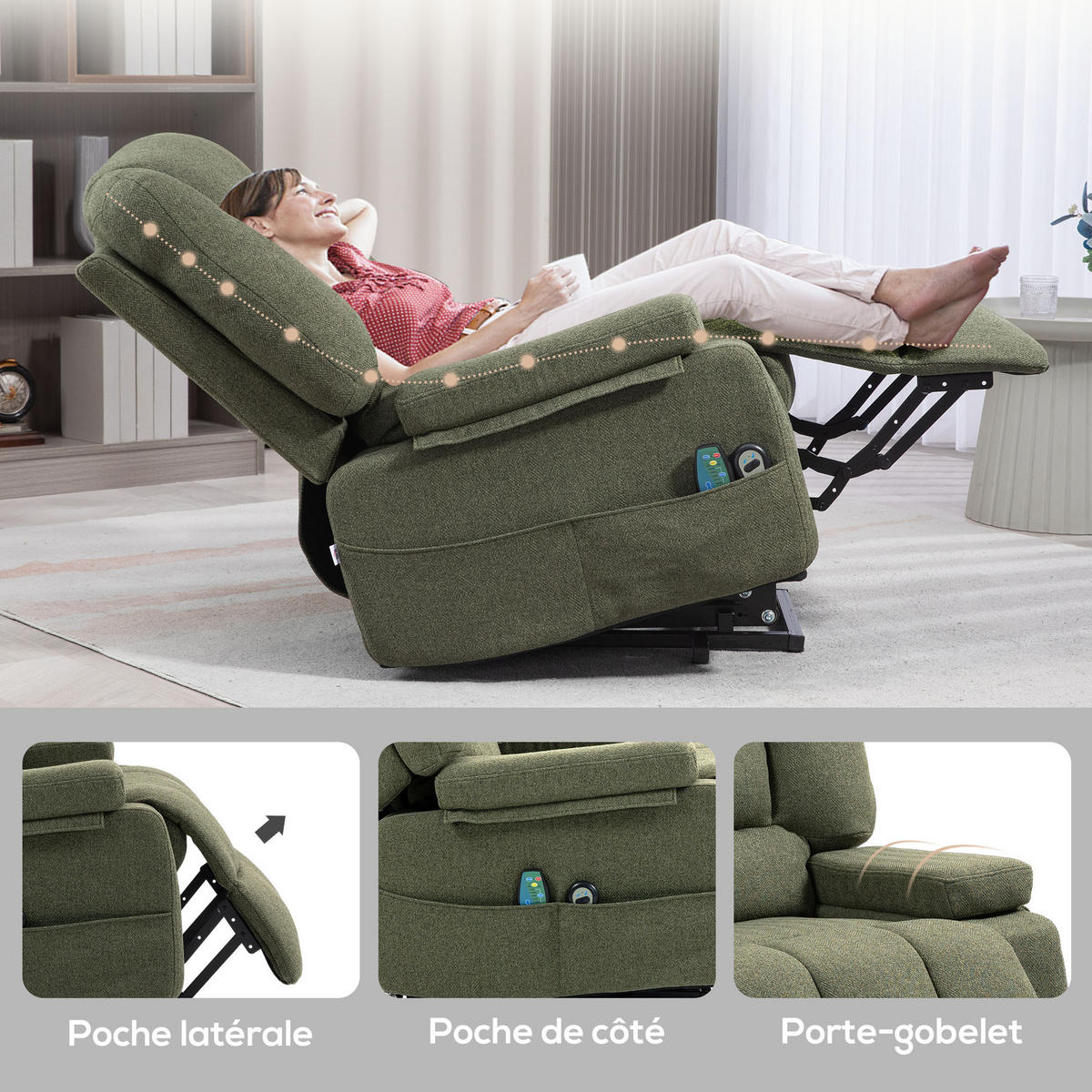 MASSAGESESSEL DE-15406 elektrisch mit Massage und Heizung Grün - Grün, Metall (90/102/97cm) - ComfortXL