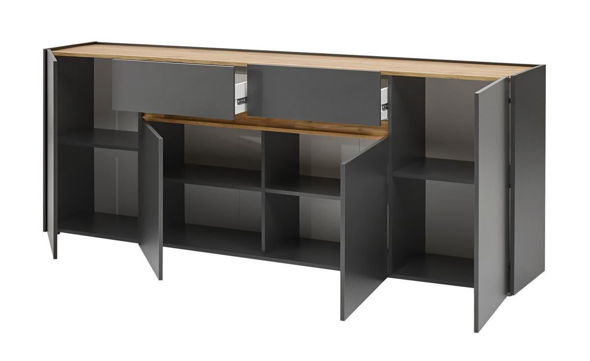 SIDEBOARD grau matt, Wotan Eiche, Kommode, 220 x 87 cm - Anthrazit/Eiche Wotan, Holz/Holzwerkstoff (223/86/40cm) - Furn.Design