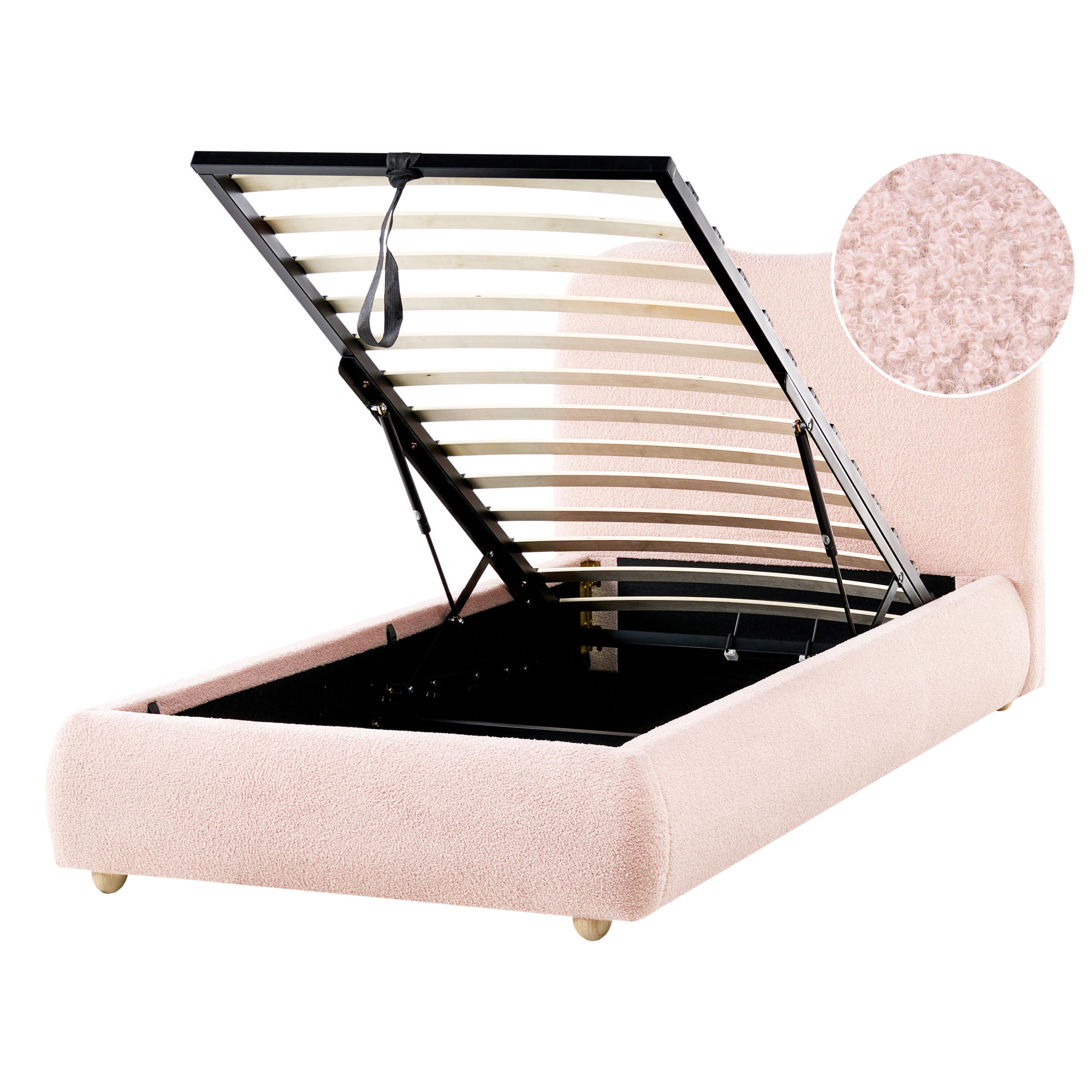 BETT mit Stauraum 90/200 cm Rosa Blagnac - Pink/Braun, Textil (90/200cm) - Beliani