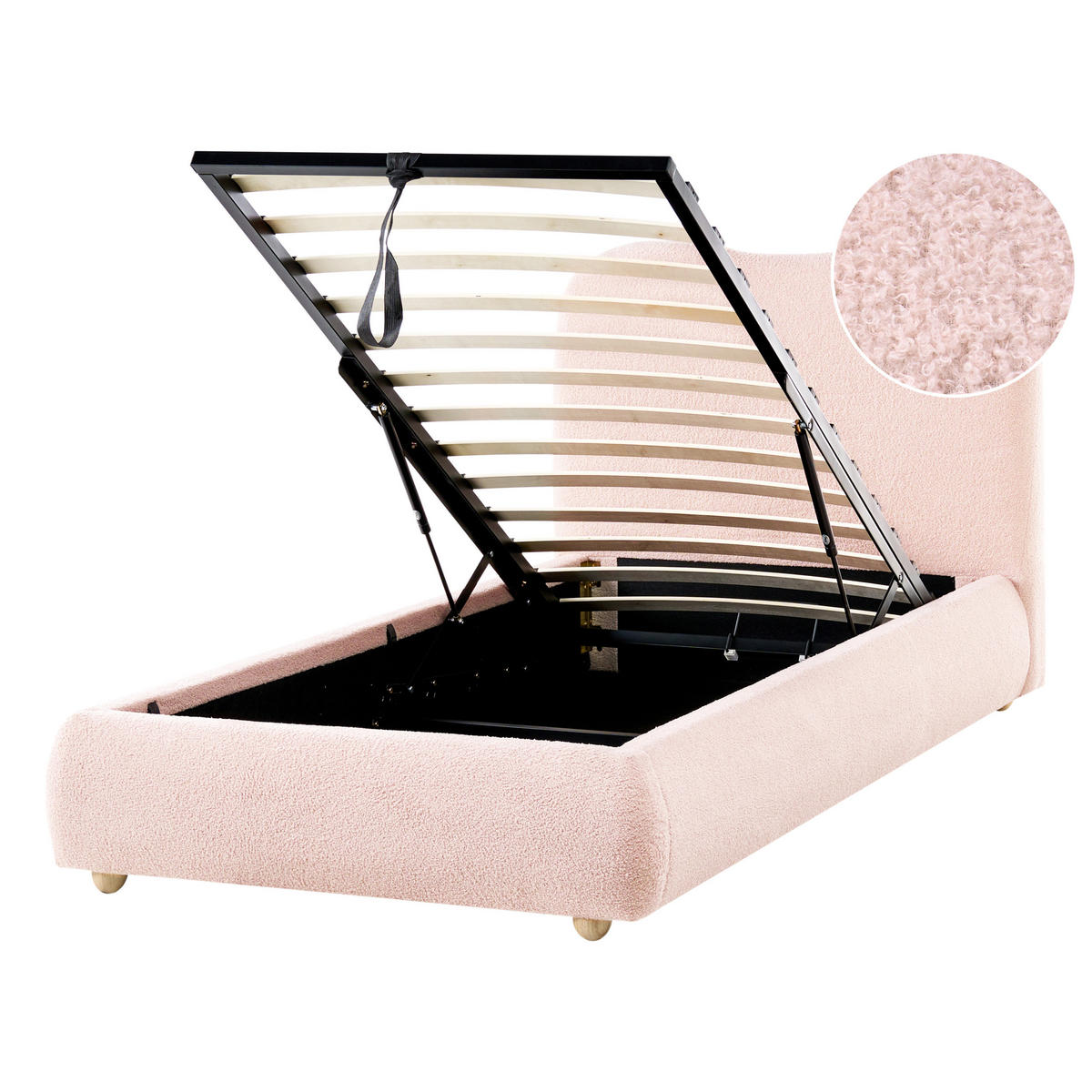 BETT mit Stauraum 90/200 cm Rosa Blagnac - Pink/Braun, Textil (90/200cm) - Beliani