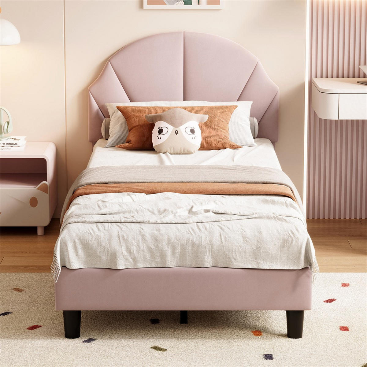 KINDERBETT 90x200 cm mit höhenverstellbarem Kopfteil - ohne Matratze - Rosa - Pink, Textil (90/200cm) - DELFA