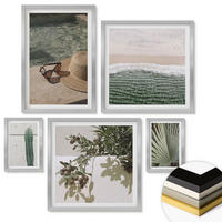 WANDBILDER 5er Set - 50x50 cm & 20x30 cm & 40x60 cm Silberner Rahmen - Zubehör für tropische Pflanzen - Silberfarben, Kunststoff (40/60cm) - ArtPrintCave