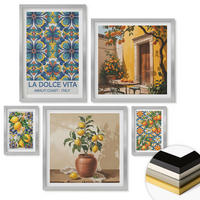 WANDBILDER 5er Set - 50x50 cm & 20x30 cm & 40x60 cm Silberner Rahmen - Zitronen, Blumen, Orangen, Italien - Silberfarben, Kunststoff (40/60cm) - ArtPrintCave