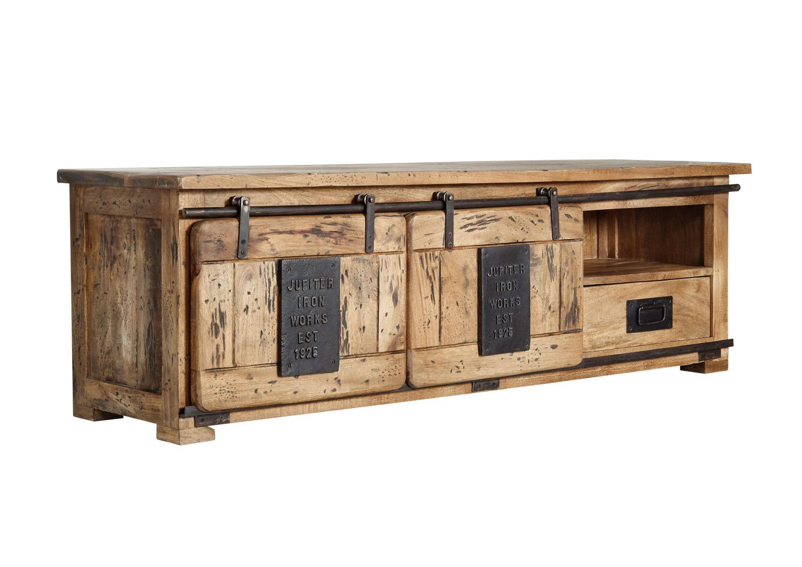 TV-BOARD Mango 160x45x50 natur lackiert RAILWAY #101 - Naturfarben, Holz (160/50/45cm) - Massivmoebel24