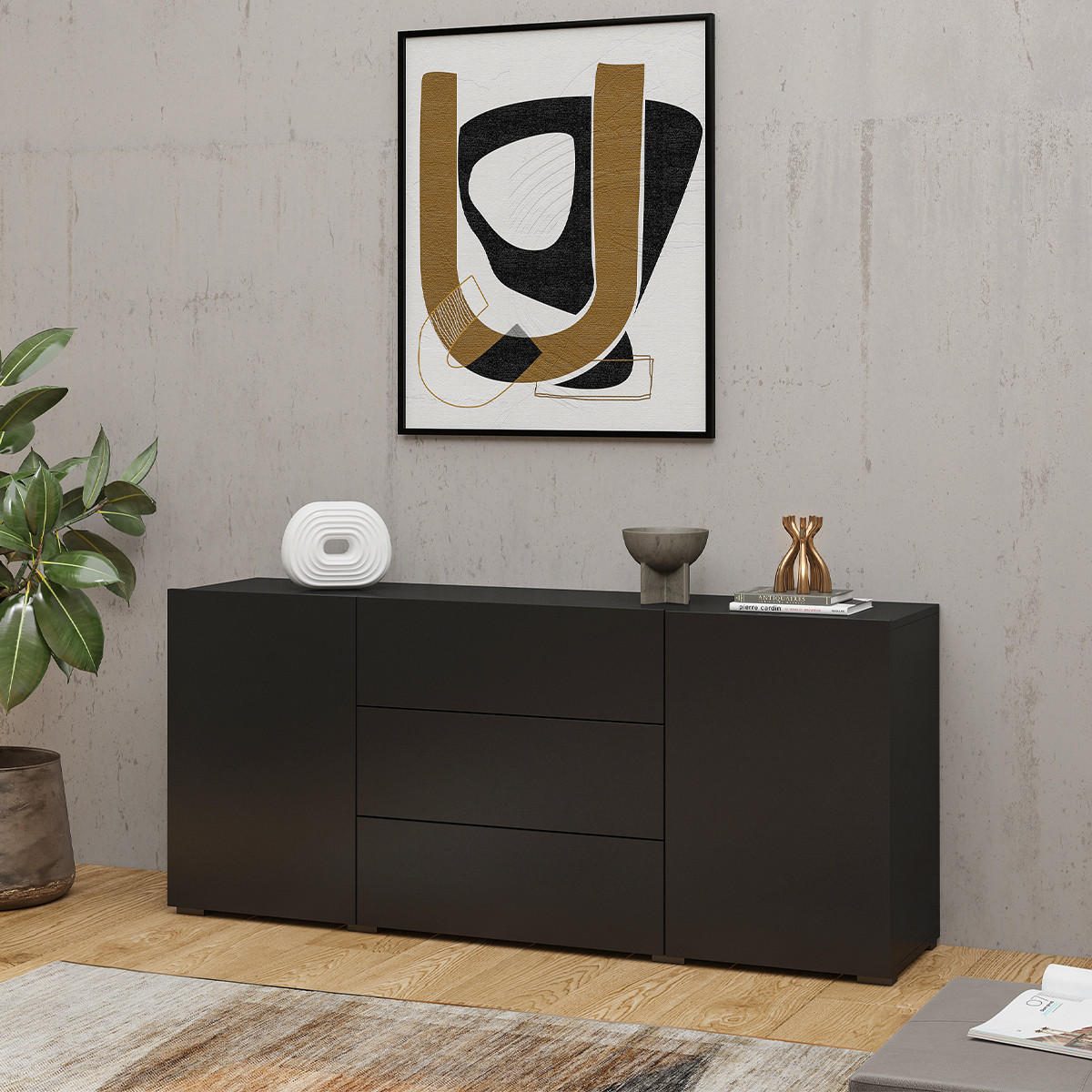 SIDEBOARD Glora Schwarz - Schwarz, Holzwerkstoff (140/63/35cm) - Petits-meubles