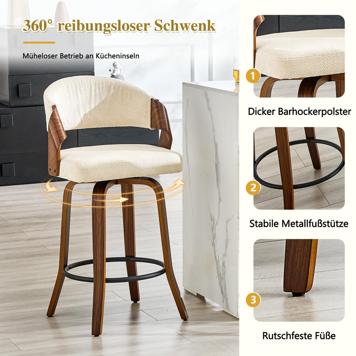 BARHOCKER Weiß 2er-Set mit Rückenlehne und Holzgestell - Weiß, Holz (51/95/42cm) - PANGIVO