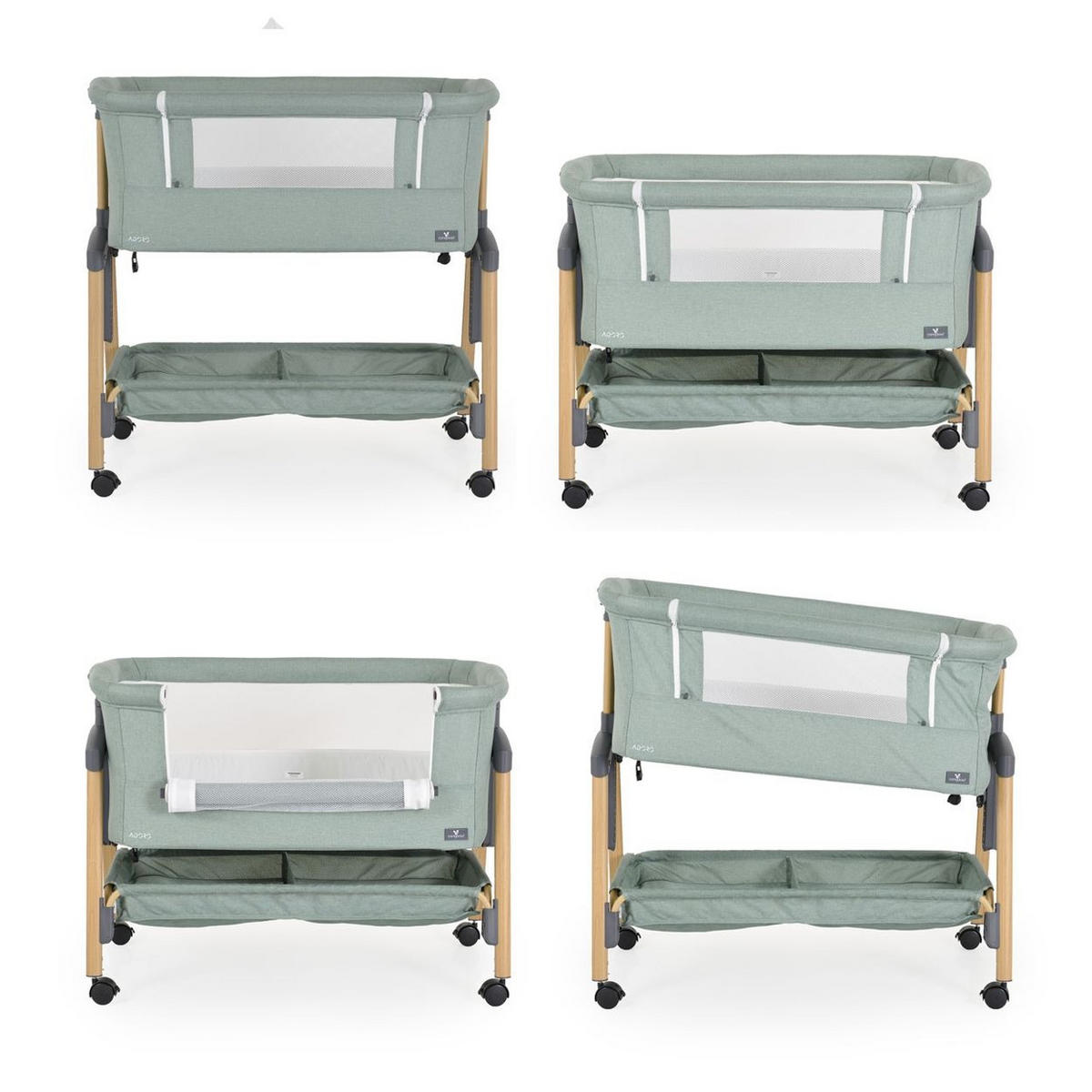 BEISTELLBETT Adoro grün 82 x 48 cm, 7 Höhenpositionen, Anti-Reflux, Moskitonetz, Matratze - Grün, Metall (48/82cm) - Cangaroo