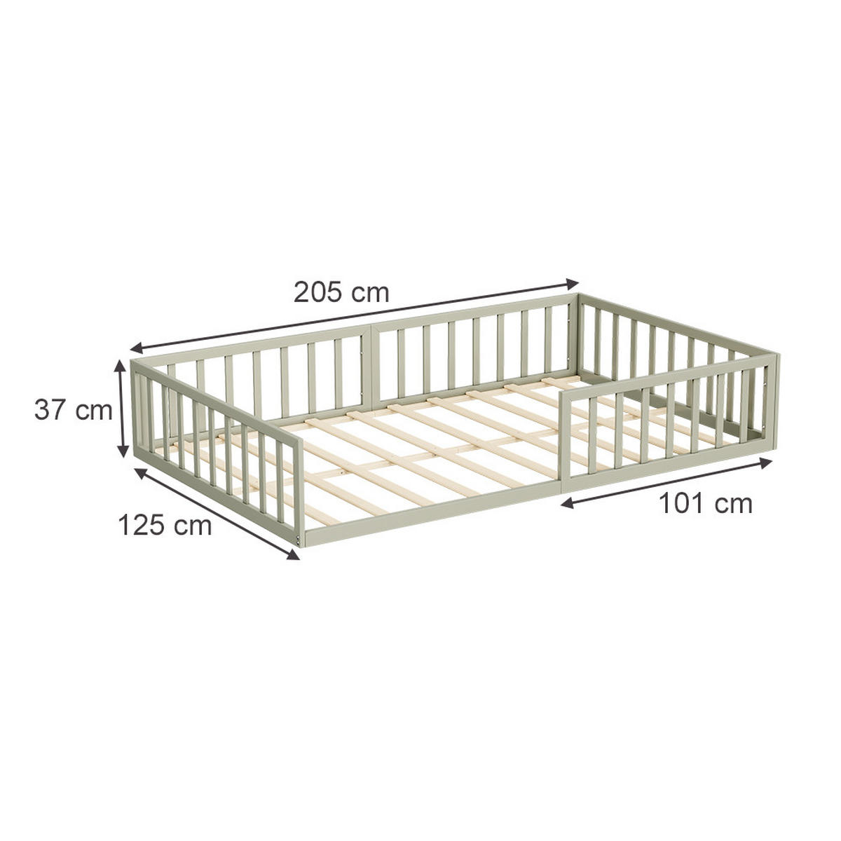 BODENBETT AUS METALL Minno Greige 205 x 125 cm ohne Matratze - Greige, Metall - VitaliSpa
