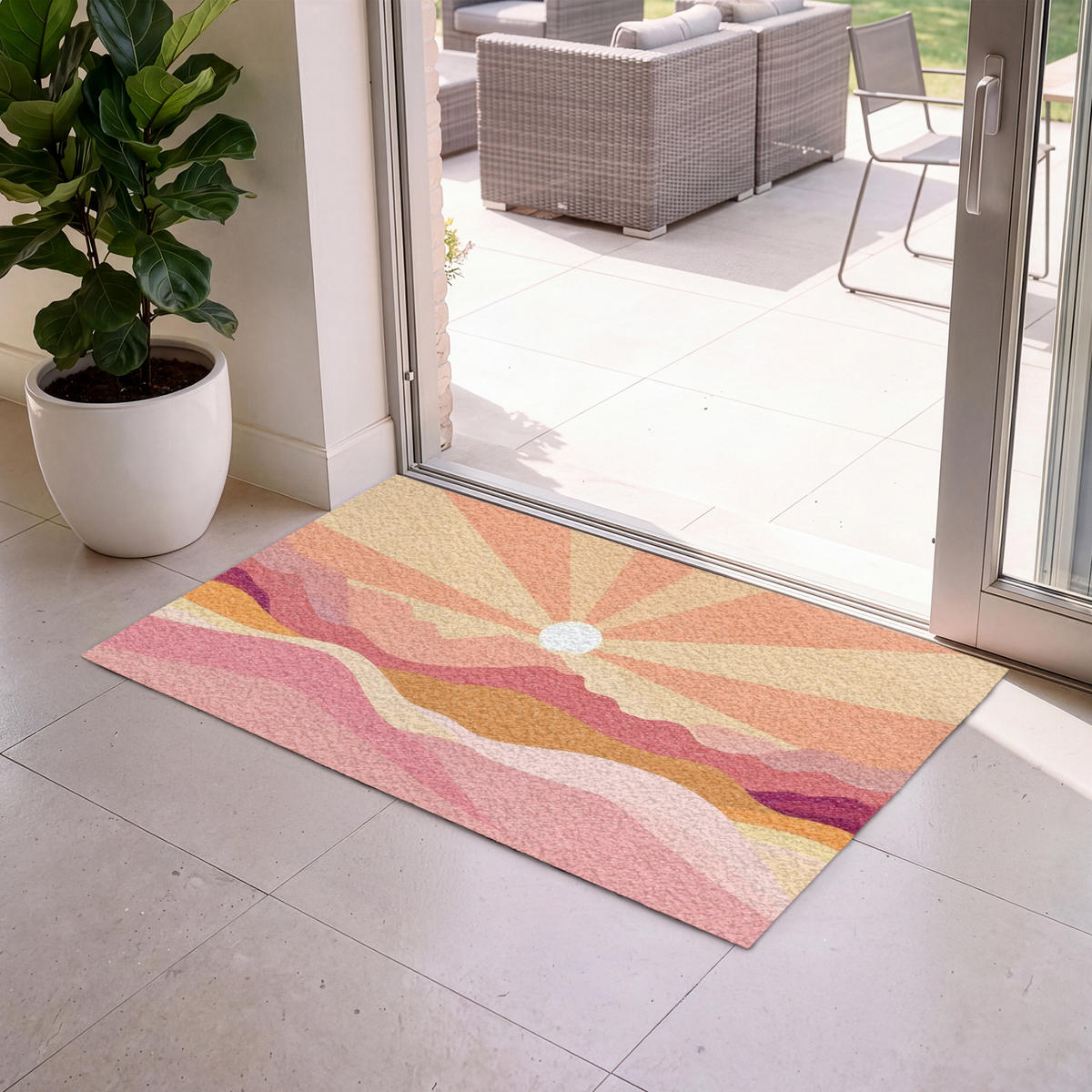 ROHOŽKA Hory - Abstraktní - Sluneční paprsky - Růžová 120x80 cm - růžová, textil/umělá hmota (120/0.4cm) - MuchoWow