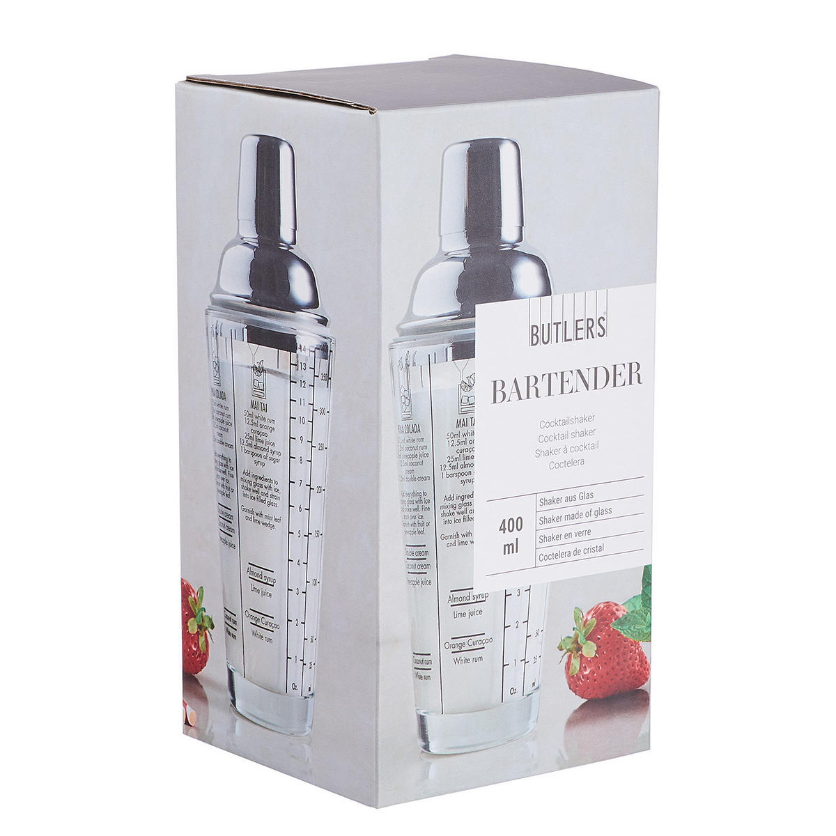 COCKTAILSHAKER (4er Set) Bartender - Transparent, Metall (9/18/9cm) - Butlers