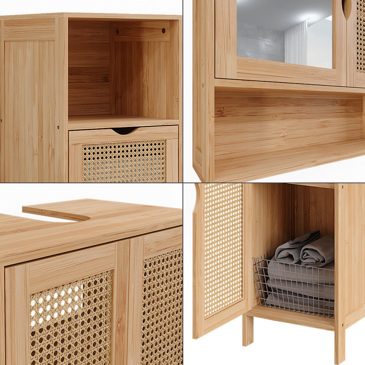 BADMÖBEL-SET Liora Bambus 4 Teile - Grün, Holzwerkstoff (48/60/29cm) - Vicco