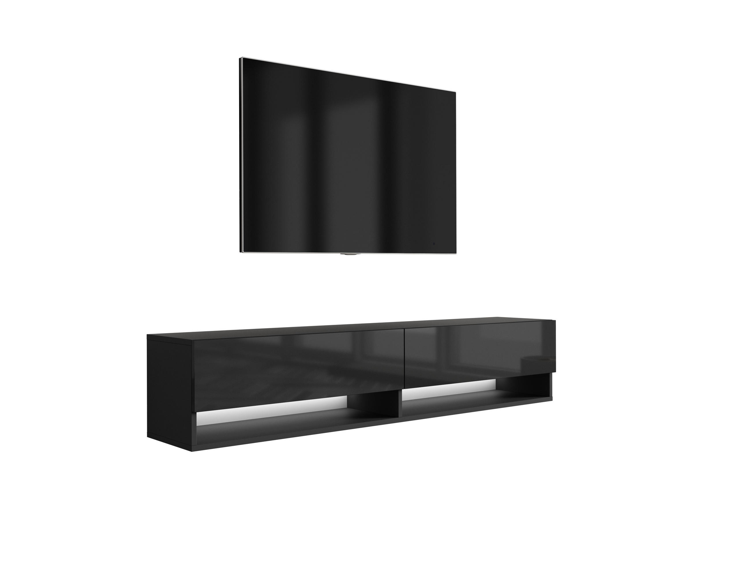 TV-LOWBOARD 170 cm Mattschwarz / Hochglanzschwarz, weiße LED, 170 × 32 × 34 cm - Schwarz, Holzwerkstoff (170/33.6/32cm) - 3XE LIVING