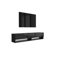 TV-LOWBOARD 170 cm Mattschwarz / Hochglanzschwarz, weiße LED, 170 × 32 × 34 cm - Schwarz, Holzwerkstoff (170/33.6/32cm) - 3XE LIVING