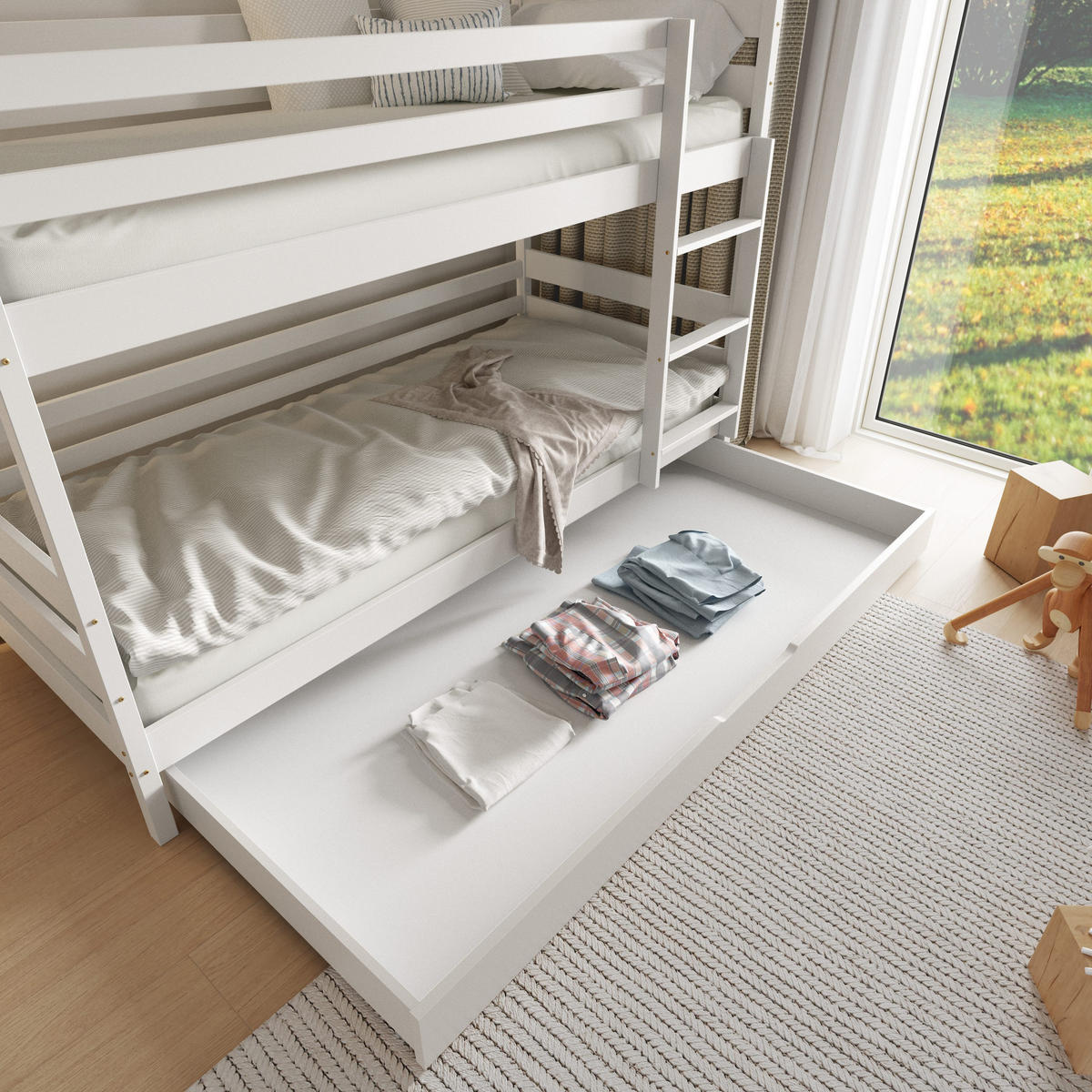 ETAGENBETT ELENA mit Bettkasten 80x190 cm Weiß - Weiß, Holz (80/190cm) - MASSENO