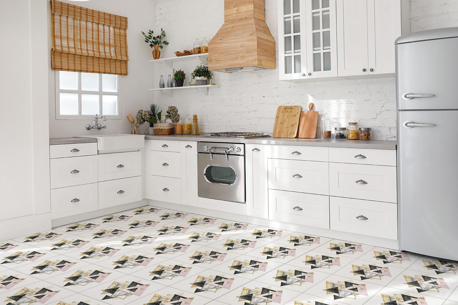 FLIESENAUFKLEBER 9 Stück 30x30 cm selbstklebend Geometrische Dreiecke - Multicolor, Textil (30/1.6/30cm) - TULUP