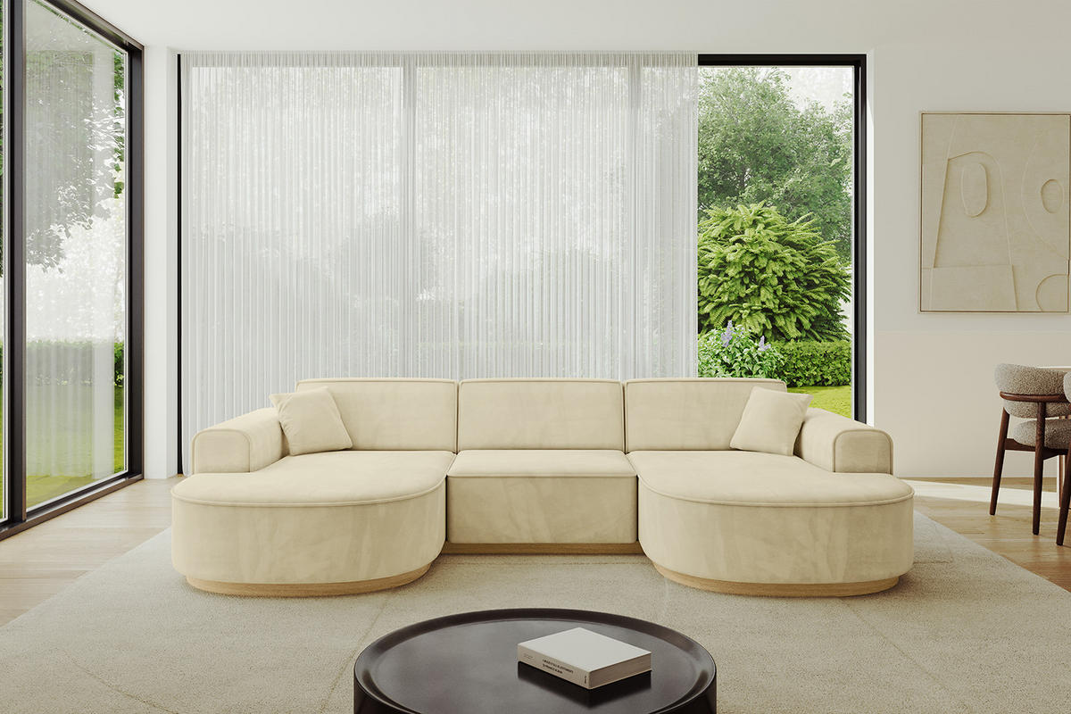 WOHNLANDSCHAFT MARI-U1-v2 - 303x171x83 cm Beige Velours - Beige, Holzwerkstoff/Textil (303/83/171cm) - ALTDECOR