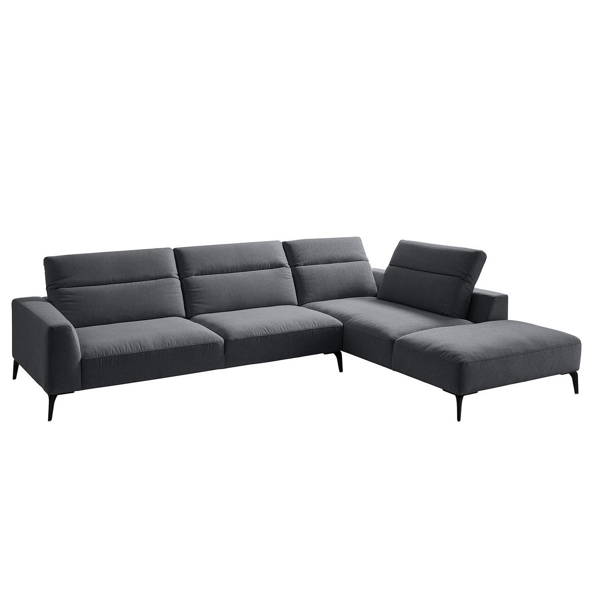 ECKSOFA mit Ottomane - Schwarz/Grau, Textil/Metall (325/238cm) - home24