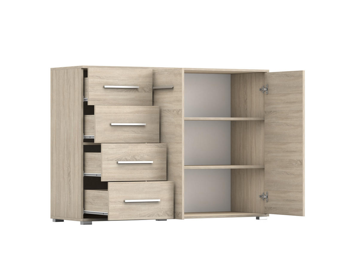 KOMMODE 135/96/45 cm Frida 01 2D4S Sonoma,Sonoma - Alufarben/Sonoma Eiche, Glas/Holz (135/59/45cm) - imoebel24