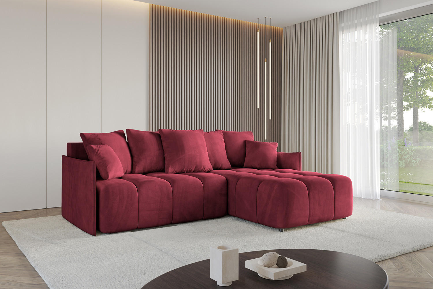 Thumbnail - Altdecor Ecksofa, Bordeaux, Textil, 4-Sitzer, Ottomane rechts, 242x175 cm, Wohnzimmer, Sofas & Couches, Wohnlandschaften...