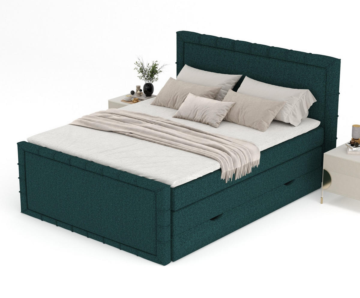 BOXBETT Estelle Dunkelgrün 180/200 cm im Webstoff - Dunkelgrün/Schwarz, Holz/Holzwerkstoff (180/200cm) - Maison de Reve