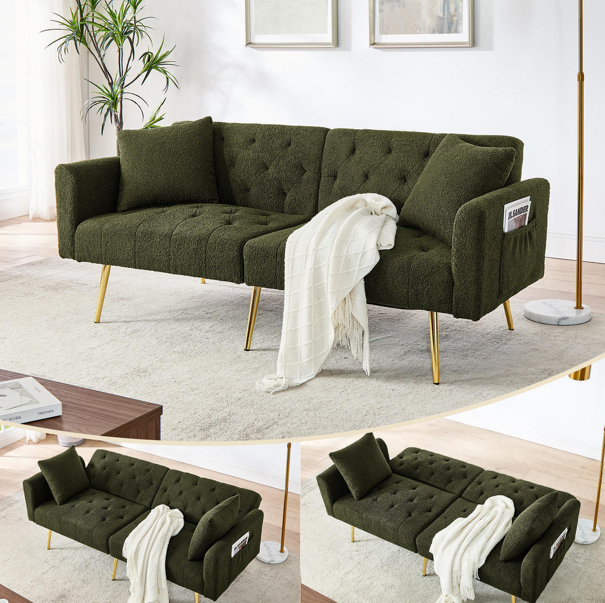 SOFA 2-Sitzer mit verstellbarer Rückenlehne, 2 Kissen, Grün - Grün, Holzwerkstoff (177/74/78cm) - Meubliv