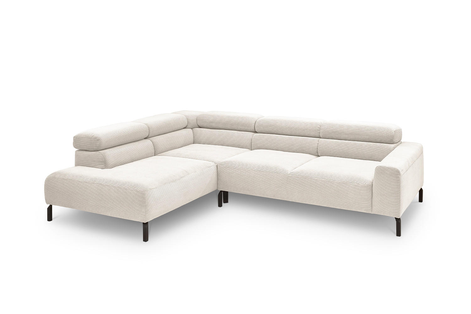 ECKSOFA MIT MOTORISCHEM SITZVORZUG DELIA Weiß Cord - Schwarz/Weiß, Textil/Metall (276/219cm) - KAWOLA