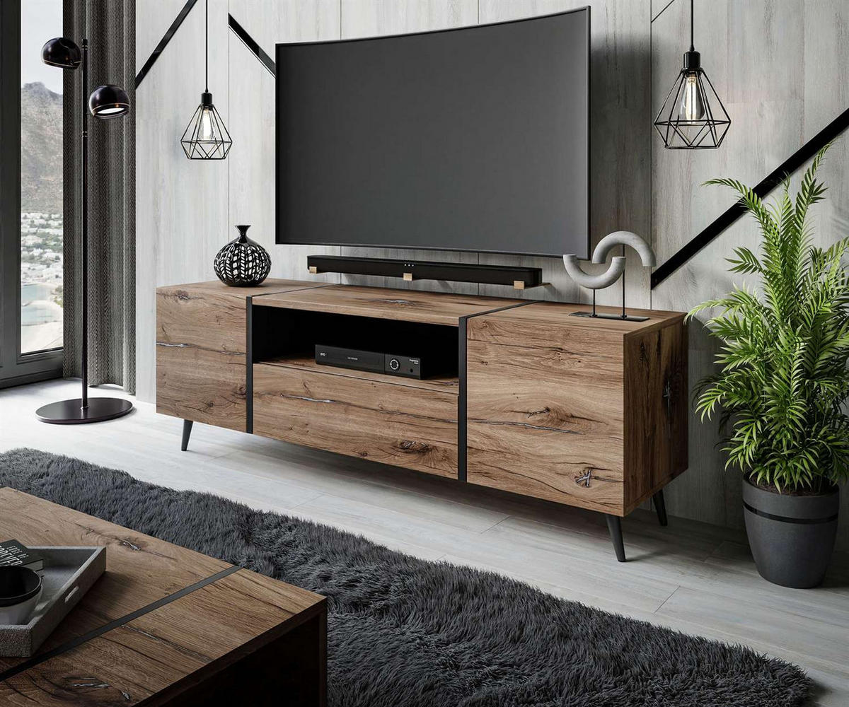 TV-ELEMENT ONYX LOFT auf Beinen 158 cm Push Open - Eichefarben, Holzwerkstoff (158/53/41.3cm) - Lookway