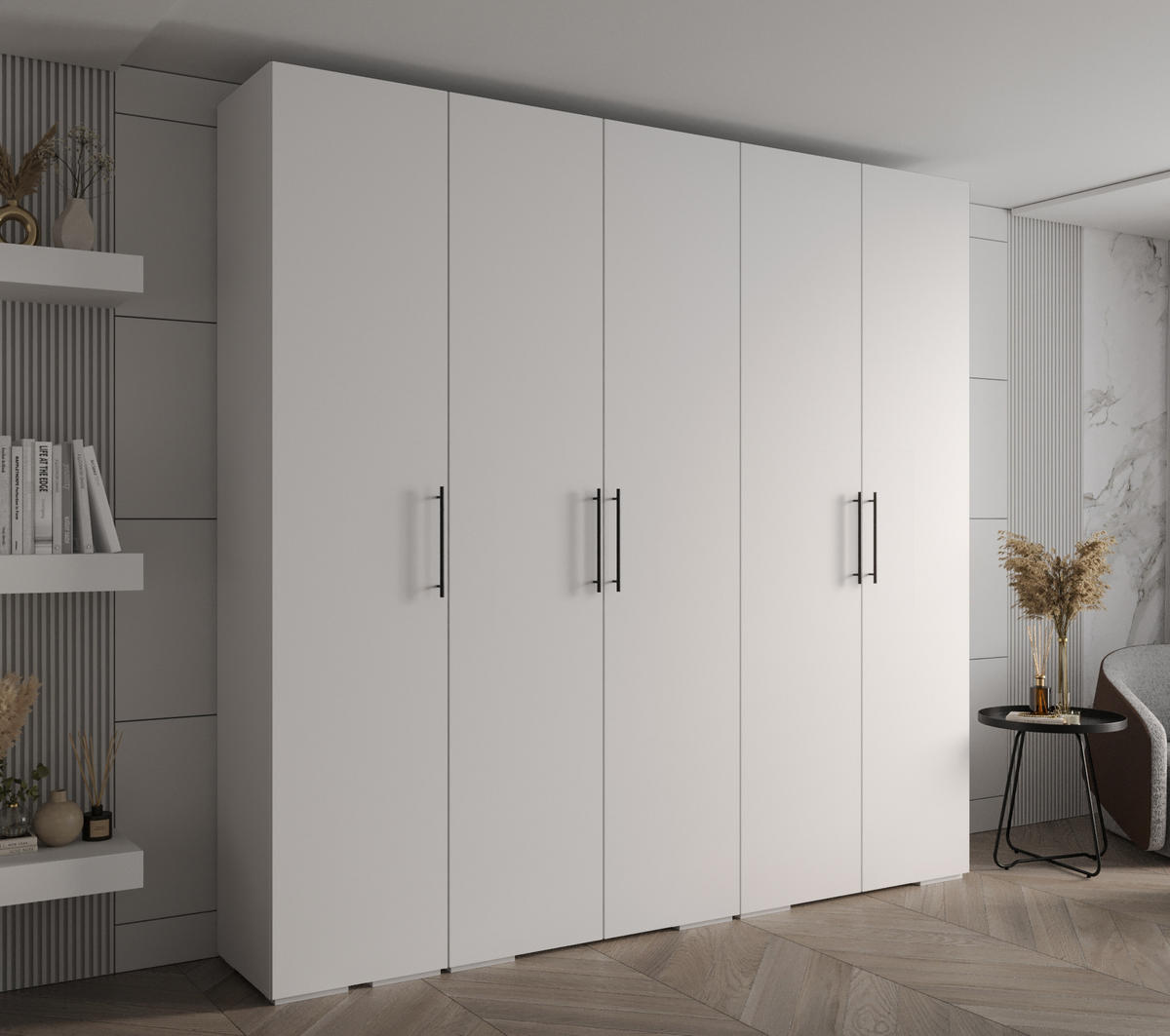 DREHTÜRENSCHRANK 236.7/250/47 5-türig - Schwarz/Weiß, Holz/Metall (250/236.7/47cm) - Abiks Möbel