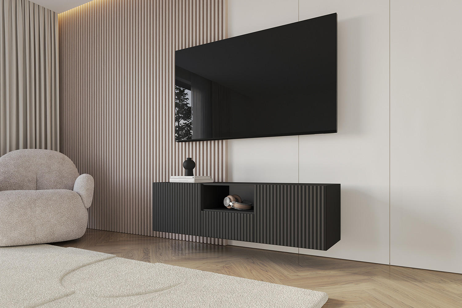 LOWBOARD NOA-2-W 140x40x41 cm - Schwarz - Schwarz, Holzwerkstoff (140/40/41cm) - ALTDECOR