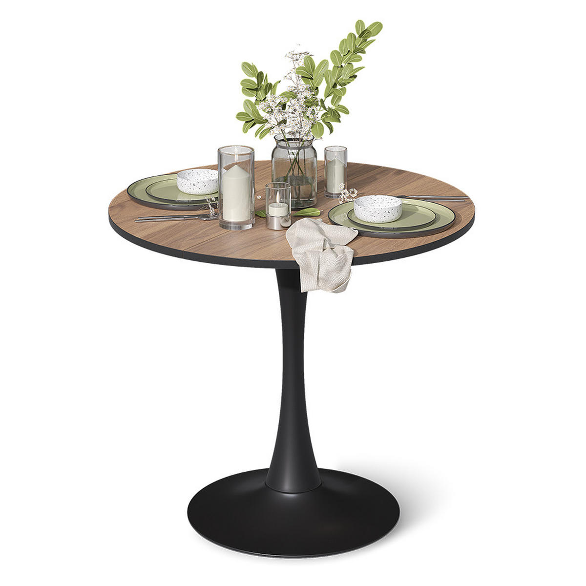 ESSTISCH Carl, Nussbaum/Schwarz, 80 x 80 cm - Walnussfarben/Schwarz, Holzwerkstoff (80/80/73cm) - Vicco