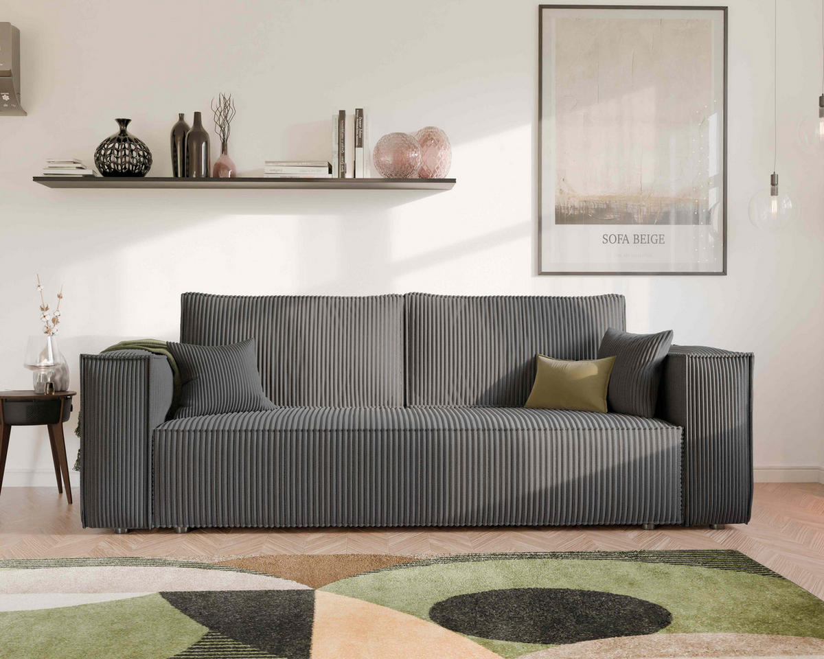 SOFA mit Schlaffunktion und Bettkasten, Dunkelgrau - Dunkelgrau/Grau, Holzwerkstoff/Textil (240/84/105cm) - Idohome
