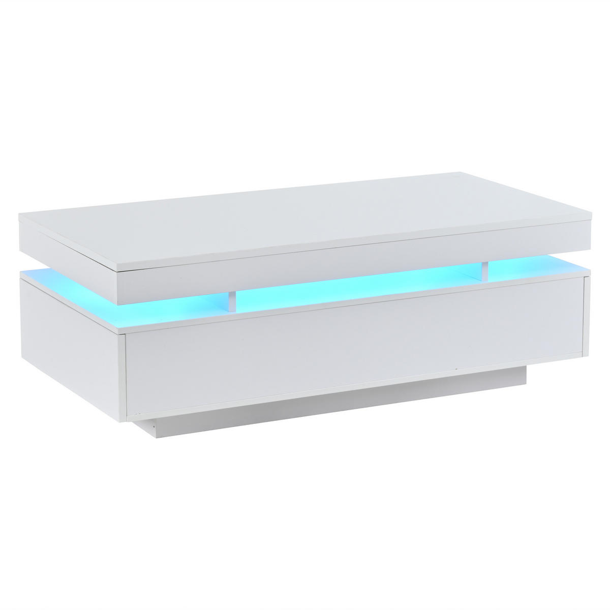 COUCHTISCH Weiß mit LED und 2 Schubladen 100/50/35 cm - Weiß, Holzwerkstoff (100/50/35cm)