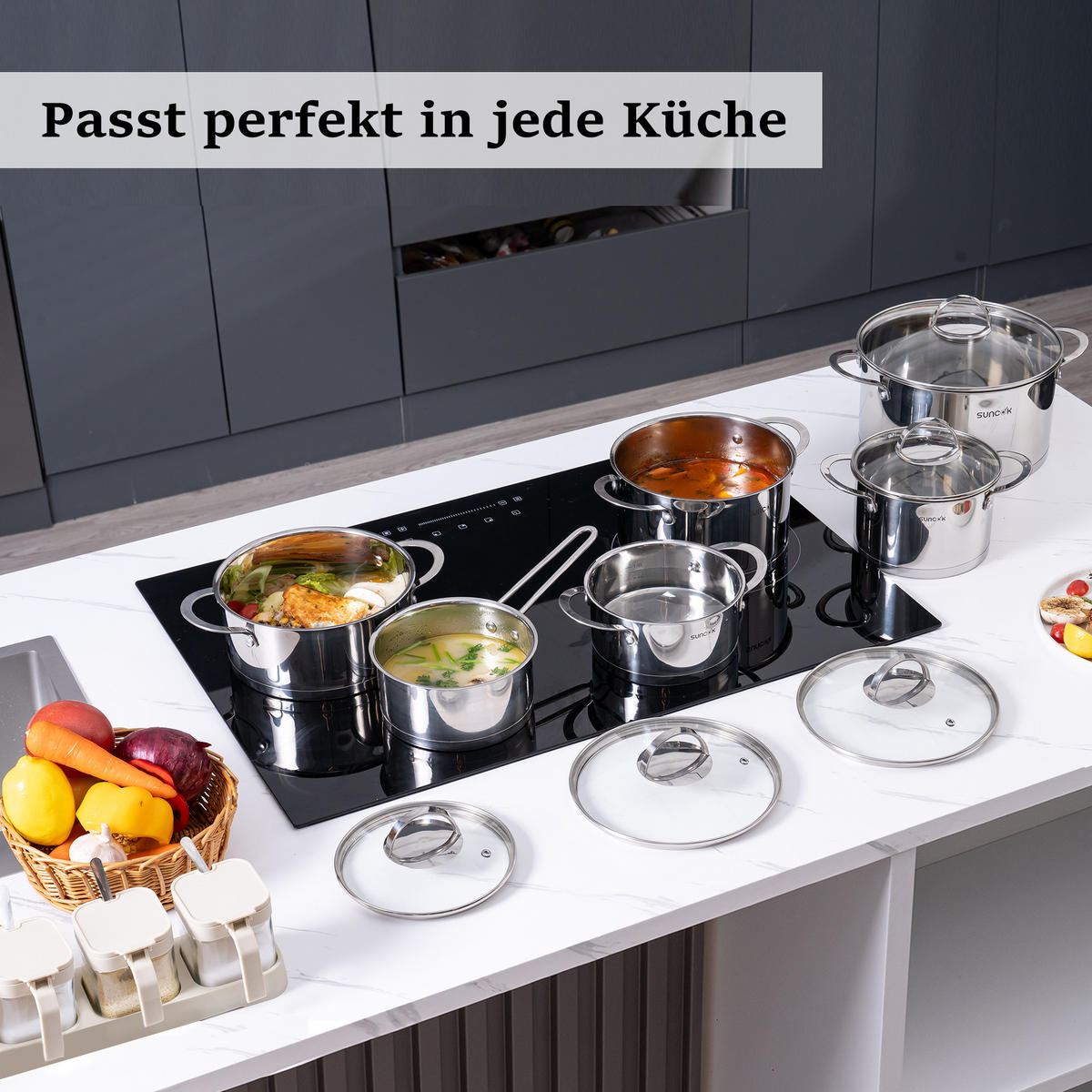 KOCHTOPFSET TG1 6-teilig - Silberfarben, Metall - SUNCOK