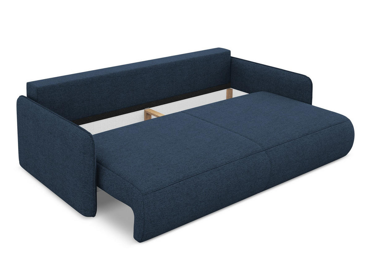 3-SITZER SOFA mit Schlaffunktion Chenille Stoff Blau - Blau/Schwarz, Kunststoff/Textil (216/86/105cm) - Makamii