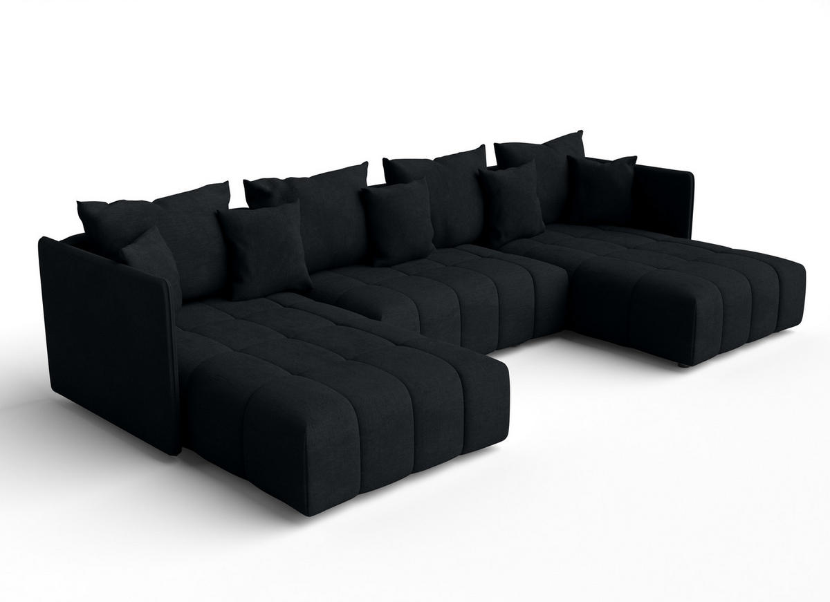 WOHNLANDSCHAFT Veliro U Schwarz 353/180/83 cm mit Schlaffunktion und Bettkasten - Schwarz, Kunststoff/Textil (353/83/180cm) - AX Living