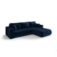 ECKSOFA LARA PREMIUM rechts dunkelblau Velours Monolith 77 - Schlaffunktion, Bettkasten - Dunkelblau, Textil (280/174cm) - Cornero