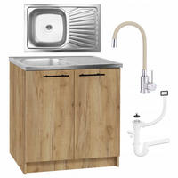SPÜLUNTERSCHRANK 80cm mit Spüle + Armatur + Siphon Eichenfarbe - Eichefarben, Holzwerkstoff (80/82/50cm) - Stamar