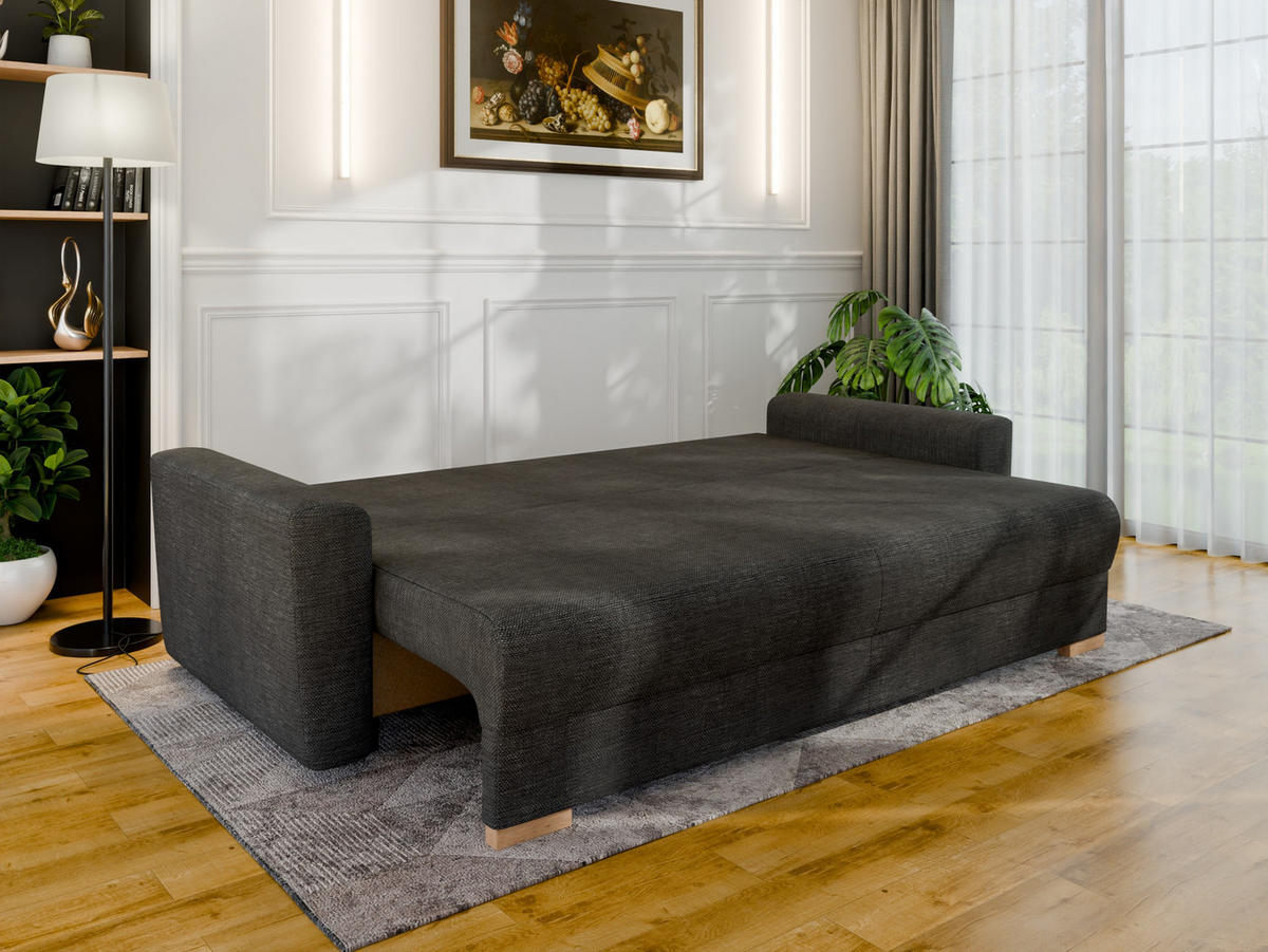 3-SITZER-SCHLAFSOFA ELMA mit Bettfunktion, anthrazit - Anthrazit, Holz (92.5/79/230cm) - Panda Möbel