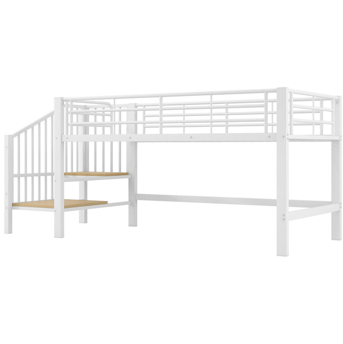 HOCHBETT 90/200 cm in Weiß – mit Stauraumtreppe und Lattenrost - Weiß, Holzwerkstoff (90/200cm) - BEAOK